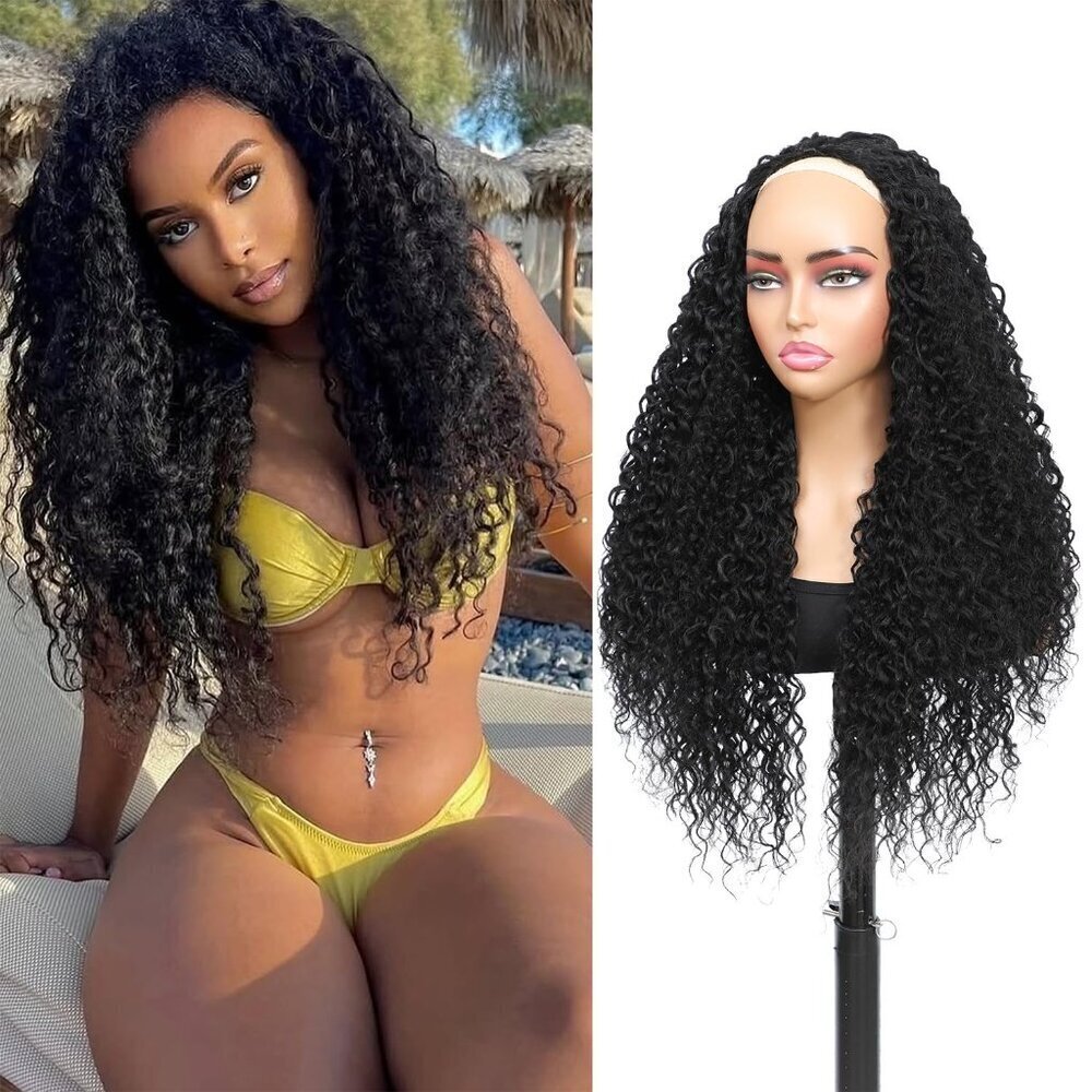 Long Curly Synthetic Half Wig 26 Inch, Glueless, 3 Style Options, Natural Look